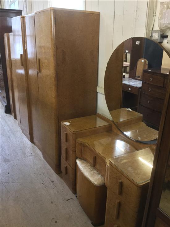 Art Deco burr maple three-piece bedroom suite